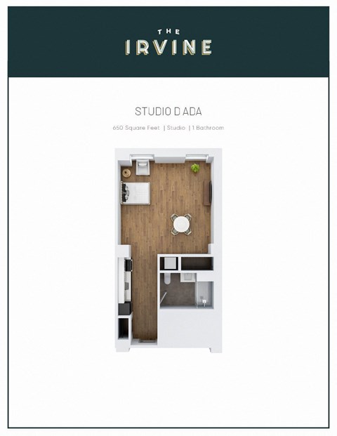 Floor plan for studio, 1 bath, 650 sqft